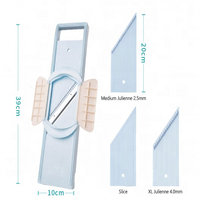 Mandoline manuelle multi-tailles en plastique et acier inoxydable, options 2,5 mm et 4,0 mm, coupe-juliennes sécurisé avec protection brevetée, compatible lave-vaisselle