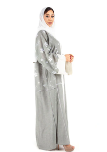 Vestido de Lujo para Mujer, Color Gris, con Bordado Floral Delicado, Abaya Islámica Premium para Eid y Invitadas a Bodas - Product Image 2
