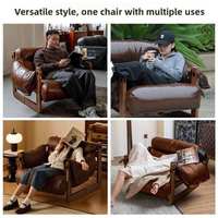 Fauteuil d'appoint vintage en bois massif, chaise de salon individuelle en cuir huilé pour salon et hôtel