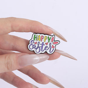 Happy Easter Pin Enamel kelinci lucu bros telinga kelinci wortel lencana perhiasan hadiah untuk teman ransel grosir - Product Image 4