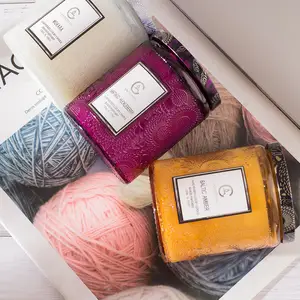 Velas de aromaterapia de cera de plantas orgânicas personalizadas por atacado, copos de vidro luxuosos feitos à mão com caixas de presente para aromaterapia doméstica