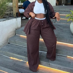 Plus Size Casual Striped Long Sleeve Cardigan Shirt High Waisted <b>Pants</b> African Women's Loose 2 Piece Set Fashion - Product Image 4