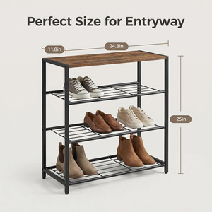 Five Tier Metal Shoe <b>Rack</b> With Wood Top Space Saving Storage For Sneakers <b>Boots</b> High Heels Indoor Shoe Organizer - Product Image 5