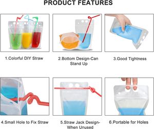 Bolsas <span class=keywords><strong>de</strong></span> bebidas transparentes reutilizables <span class=keywords><strong>de</strong></span> mano con pajita <span class=keywords><strong>de</strong></span> plástico resistente para bebidas frías y calientes, batidos <span class=keywords><strong>de</strong></span> jugo caliente - Product Image 3