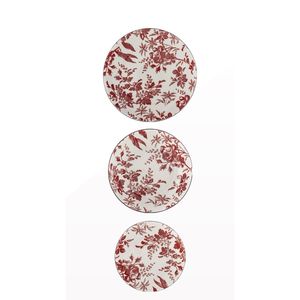 Set di Piatti Elisabettiani 18 Pezzi, Servizio di Stoviglie Rosso con Motivi Floreali - Product Image 1