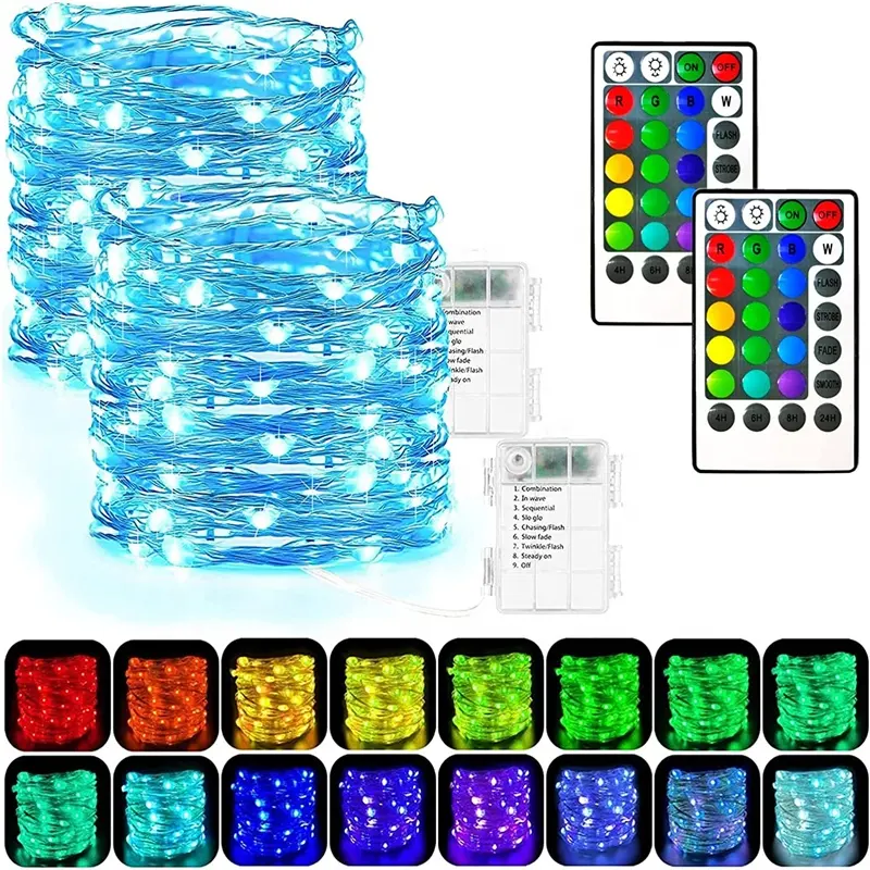 Waterdicht Met 28 Keys Afstandsbediening Kerstverlichting Battery Operated Volledige Kleur Guirlande 5M Koperdraad Led String Licht