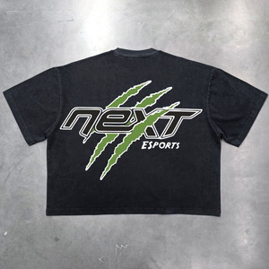 Vente en gros 100% coton T-shirts pour hommes avec logo personnalisé Streetwear Hip Hop vêtements urbains 300gsm imprimé de tissu tricoté lavé lourd - Product Image 2