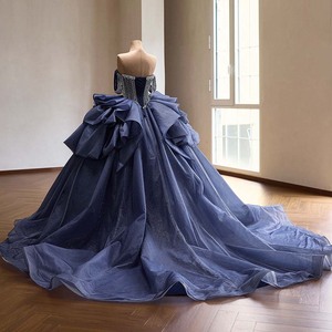 Rsm261119 Romantic Off Shoulder Crystal Beaded Ruffle Glitter Tulle Navy Blue <b>Ball</b> <b>Gown</b> Quinceanera Dress Jancember - Product Image 3