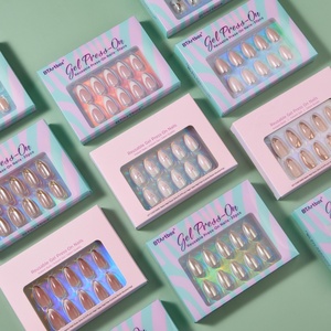 Ongles carrés amande 3D français, faux ongles à presser faits main sur mesure, vente en gros, faux ongles en gel souple à coller - Product Image 1