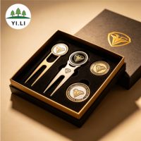 Outil de réparation de divots de golf en alliage de zinc durable, ensemble de marqueurs de balle magnétiques, accessoires de golf avec logo personnalisé, boîte en étain pour hommes et femmes, cadeaux de golf