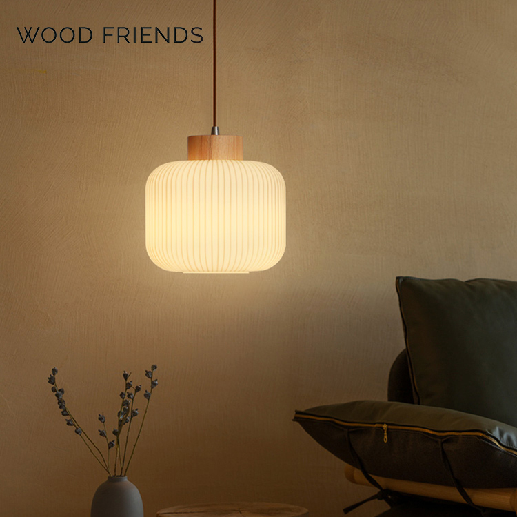 Simple Style Cream White Glass Wood Decorative Livingroom Hotel Office E27 Pendant Light · image 2