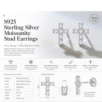 Boucles d'oreilles clous en argent sterling 925 avec moissanite ronde de 2 mm, testées D VVS, vérifiées par stylo de test, vente en gros, fabricant OEM ODM