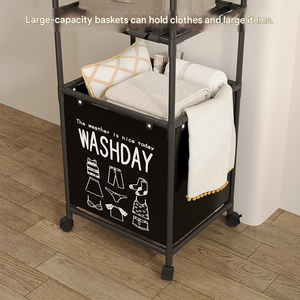 Huishoudelijke opbergwagen met wielen, wasmandrek, verrijdbaar opbergrek met wasmandkar - Product Image 4