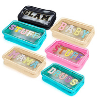 Trousse de Maquillage Professionnelle Personnalisée en PVC Transparent avec Patch Chenille Lettre Universitaire Esthétique Preppy, Étui à Médicaments et Articles de Toilette