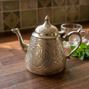 Vintage Metal Tea <b>Pot</b> With <b>Lid</b> And Handle Decorative Floral Design Water <b>Pots</b> Kettles - Product Image 3