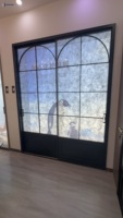 Porte coulissante intérieure moderne à cadre étroit en aluminium, verre trempé cannelé, séparateur de pièce pour appartement, villa, salon, coupe-vent