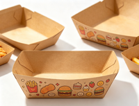 Barquette jetable en papier kraft, boîte à emporter, conteneur ouvert anti-graisse pour aliments frits, barbecue, frites, gâteaux de riz, snacks