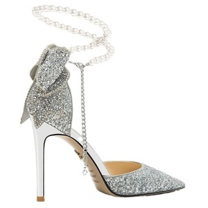 Hot Selling Rhinestone Thin Heel Sandals Women Luxury High-heeled Summer Pumps Gold Women's <b>Shoes</b> for Girl - Product Image 5