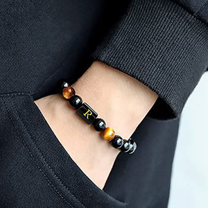 Pulseras de Cuentas Ajustables con 26 Letras, 10 mm, de Ónice Negro Natural y Ojo de Tigre, Tejidas y Enrolladas, para Hombre - Product Image 2
