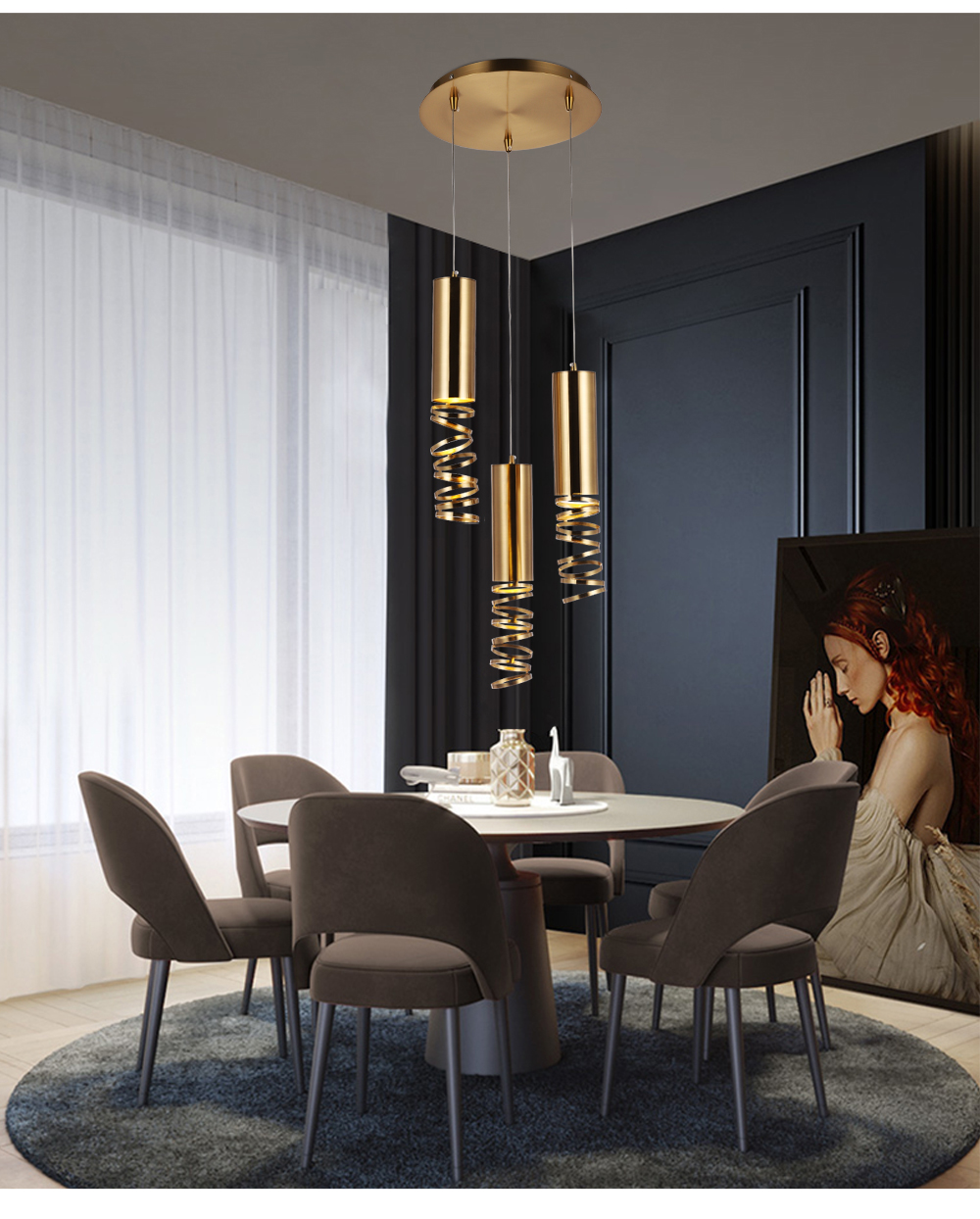 Italian Round Stainless Steel Gold Bronze Modern Hanging Nordic Led Pendant Light For Hotel Living Room
