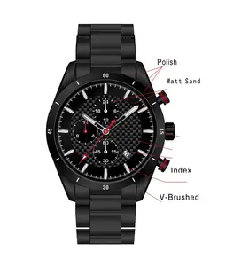 stainless steel case and case back s.s metal band applied index luminous dial Japan movt men's watch