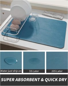 Blue 30*50cm <strong>Kitchen</strong> Counter Mat with Rubber Back ABSORBENT Dish Drying &amp; Coffee Maker Mats Bar <strong>Accessories</strong> - Product Image 3