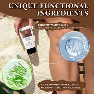 Lotion autobronzante hydratante 150 ml, crème bronzante sans soleil, DHA, aloe vera, huile de coco, teint clair à moyen, éclat naturel, crème bronzante - Product Image 4