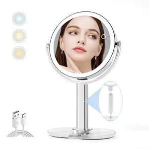 Cermin rias kamar mandi pembesar berdiri dua sisi, rotasi 360 derajat 1X/10X dengan lampu