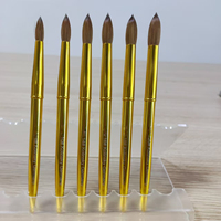 Fournisseur en gros 100% Kolinsky brosse à ongles meilleure qualité acrylique brosses à ongles pur Kolinsky cheveux or métal ongles brosses acryliques