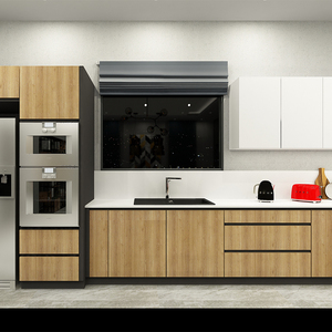 Gabinete de Cocina Minimalista de Acero Inoxidable Sin Tiradores con Isla Integrada y Campana Extractora Elevable - Product Image 2