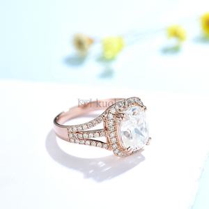 Kuololit HK 10k yellow and white gold moissanite rings Rectangle Moissanite Ring Brand Fine Jewelry <b>Wedding</b> Customized Jewelry - Product Image 2