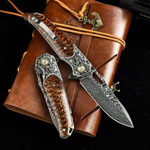 Cuchillo Plegable de Lujo con Núcleo de Acero Damasco VG10, Mango de Madera de Serpiente, Bolster Grabado, Cuchillo de Bolsillo Táctico para Supervivencia al Aire Libre, Regalo EDC - Product Image 4