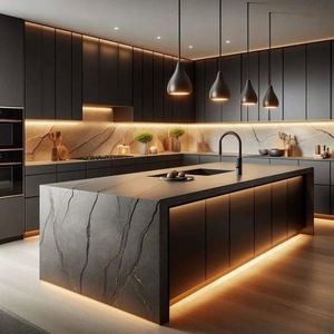 Usine de Foshan, armoires de cuisine sur mesure pour toute la maison, comptoirs en pierre de quartz, armoires en bois massif sur mesure - Product Image 1