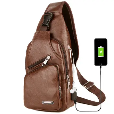 8230518 Hot sale Men Shoulder Bags USB Charging Crossbody Anti-theft Chest Bag PU Leather Short Trip Messengers Bag