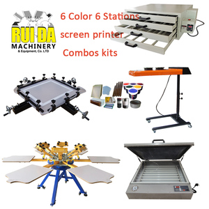 Combo Bộ hướng dẫn sử dụng 6 màu 6 trạm đầy đủ bộ dụng cụ T-Shirt lụa Màn hình máy in cho vải vải Báo Chí - Product Image 1