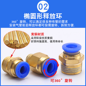 Acoplador Rápido para PC, Conexión Neumática, Conexión Rápida para Manguera de Aire, Roscado Recto de Dos y Tres Vías - Product Image 5