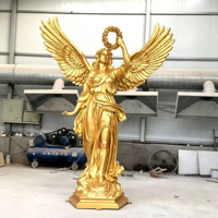 Hars-glasvezel Victory Angel beeld, klassieke westerse godin sculptuur, bronzen afwerking, op maat gemaakt, buiten ornament voor plaza en landschap.