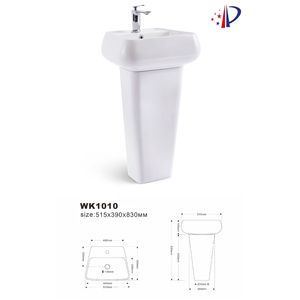 Lavabo sur pied en céramique CR WK1010 515x390x830mm, vasque monobloc à trou unique - Product Image 1