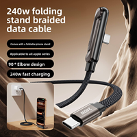 Cable de Datos USB 2 en 1 de Nailon Trenzado de 240 W y 1.5 M, Tipo C a Tipo C, con Función de Soporte para Teléfono