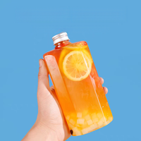 Boissons gazeuses pour jeûne intermittent 350 ml, bouteille octogonale jetable en PET épaissi pour portionnement de boissons fraîchement pressées