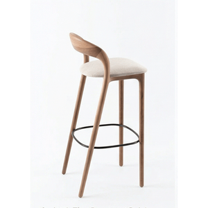 Taburete de bar moderno de madera de teca de lujo, con un diseño curvado elegante y asiento tapizado para una elegancia atemporal. - Product Image 3