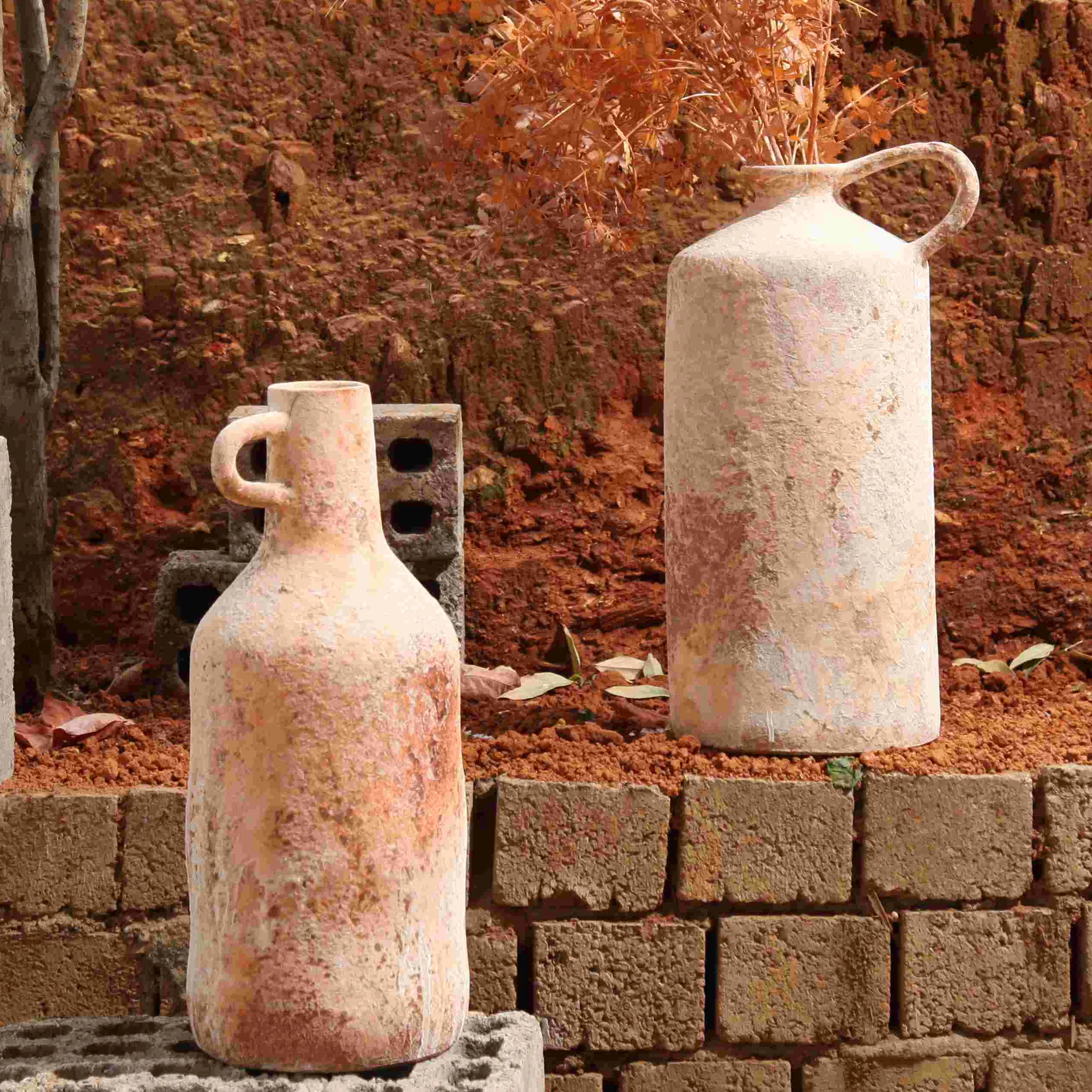 retro minimalist antique vintage handmade terracotta pottery jarrones rustic clay ceramic vase