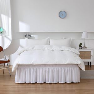 Regina e king Size bianco avvolgente intorno al letto gonna tre lati in tessuto elastico polvere increspato 16 pollici su misura goccia - Product Image 1