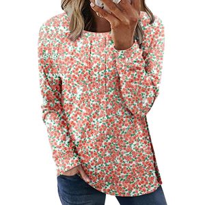 Blusa elástica de manga larga con estampado floral para mujer, camisa tipo túnica para uso diario - Product Image 1