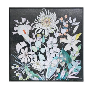 CUADRO FLORAL EN LONA CON MARCO ACRÍLICO NEGRO 80X80CM GROSOR 5CM - Product Image 1