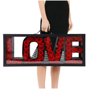 Luxury Valentine'S Day Romantic Gift Transparent Acrylic Tote Box Heart Love Preserved Flowers Box