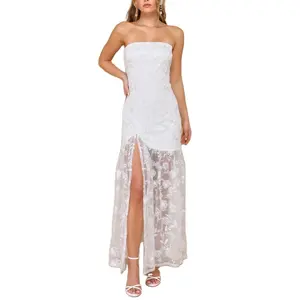 Custom Summer Women Dress White Floral Embroidered Strapless Maxi Dresses Sexy Gowns For Women Evening Dresses