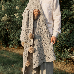 FTS Factory Soft Cable hecho a mano Pompom Chenille <span class=keywords><strong>manta</strong></span> hecha punto sofá cama - Product Image 6