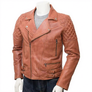Veste en cuir véritable marron pour homme, coupe ajustée, style motard, matelassée, en cuir de vachette, vintage, effet vieilli, personnalisée, classique, vêtement d'extérieur - Product Image 1