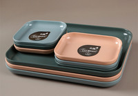 Ensemble de plateaux en mélamine rectangulaires de couleur unie nordique en gros 10 plateaux de service en plastique minimum pour hôtels et restaurants
